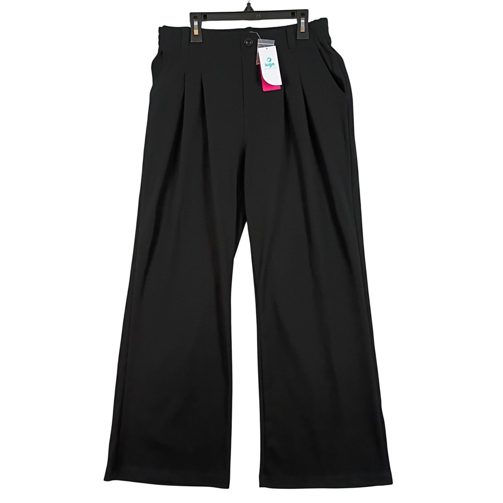 Iuga Pants Wide Leg Pleated Women Medium Petite‎ Black Trousers Office Yoga